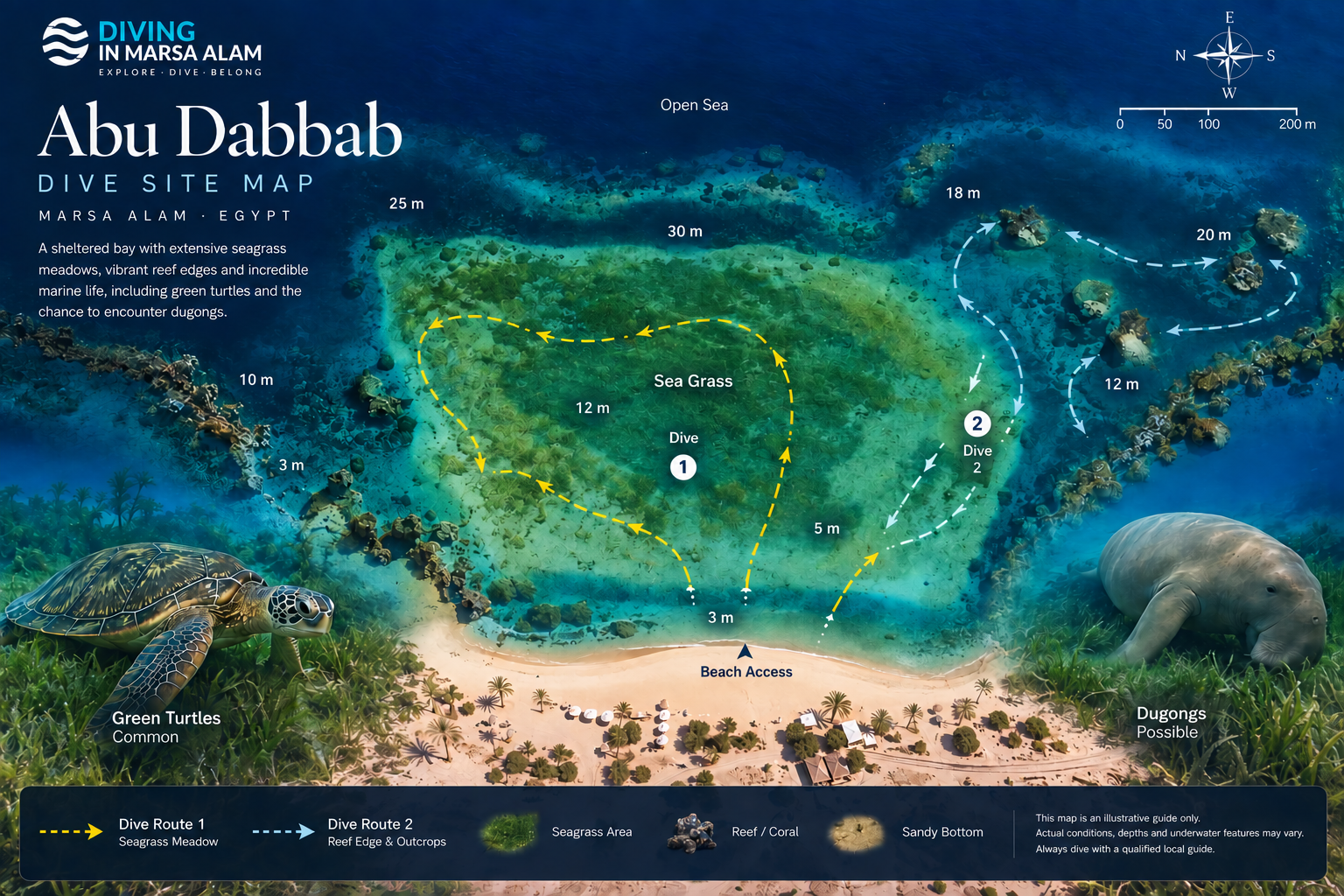 Abu Dabbab dive map